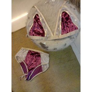 Pink velvet bra and panty set